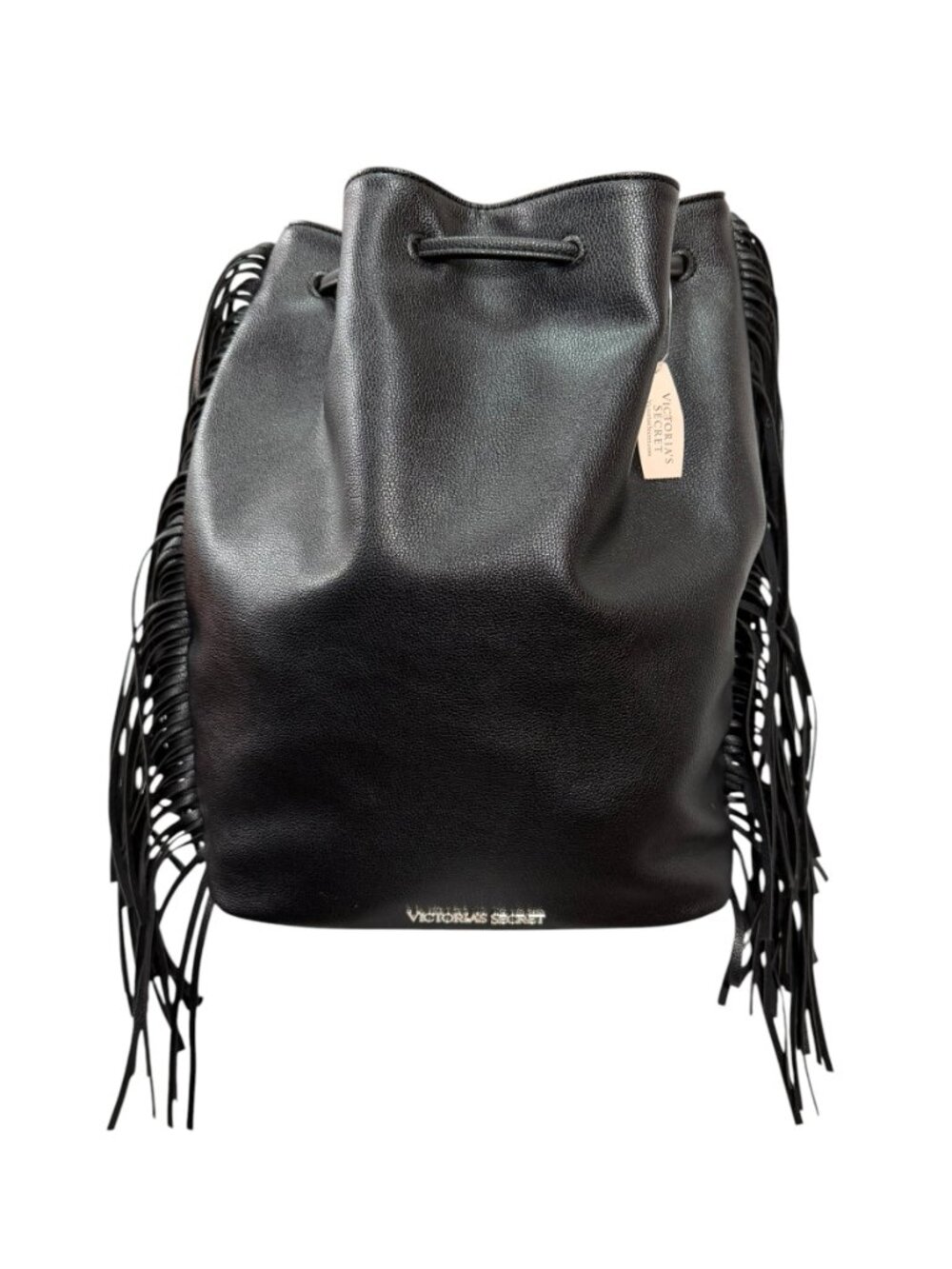 Victoria's Secret Black Fringe Backpack Purse NWT Drawstring